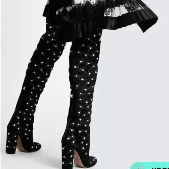 Aquazzura Cosmic Pearl 120 over the knee velvet boots - Picture 2 of 8